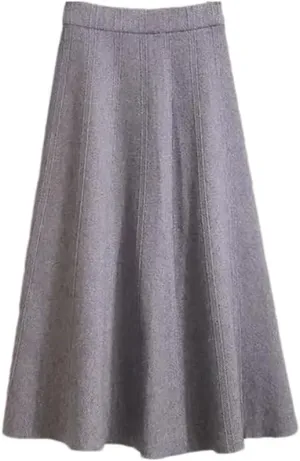 Women Knitted Midi Skirts Female Soft Warm Pleated A-Line Skirt Ladies High Waist Skirts