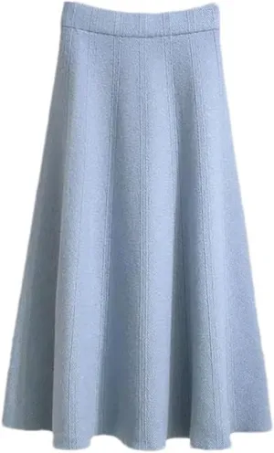 Women Knitted Midi Skirts Female Soft Warm Pleated A-Line Skirt Ladies High Waist Skirts