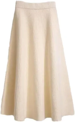 Women Knitted Midi Skirts Female Soft Warm Pleated A-Line Skirt Ladies High Waist Skirts