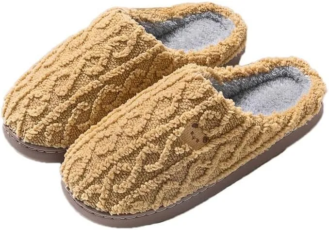 Women Men Knitted Wool Home Slippers Soft Fleece Memory Foam Indoor Shoes Non Slip