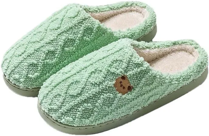 Women Men Knitted Wool Home Slippers Soft Fleece Memory Foam Indoor Shoes Non Slip