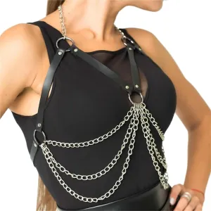 Women Sexy Body Chains Waist Belt with Chains Belly Chains Pu Leather Harness Belt Fashion Jewelry for Women Gothic(Light Yellow Gold Color)