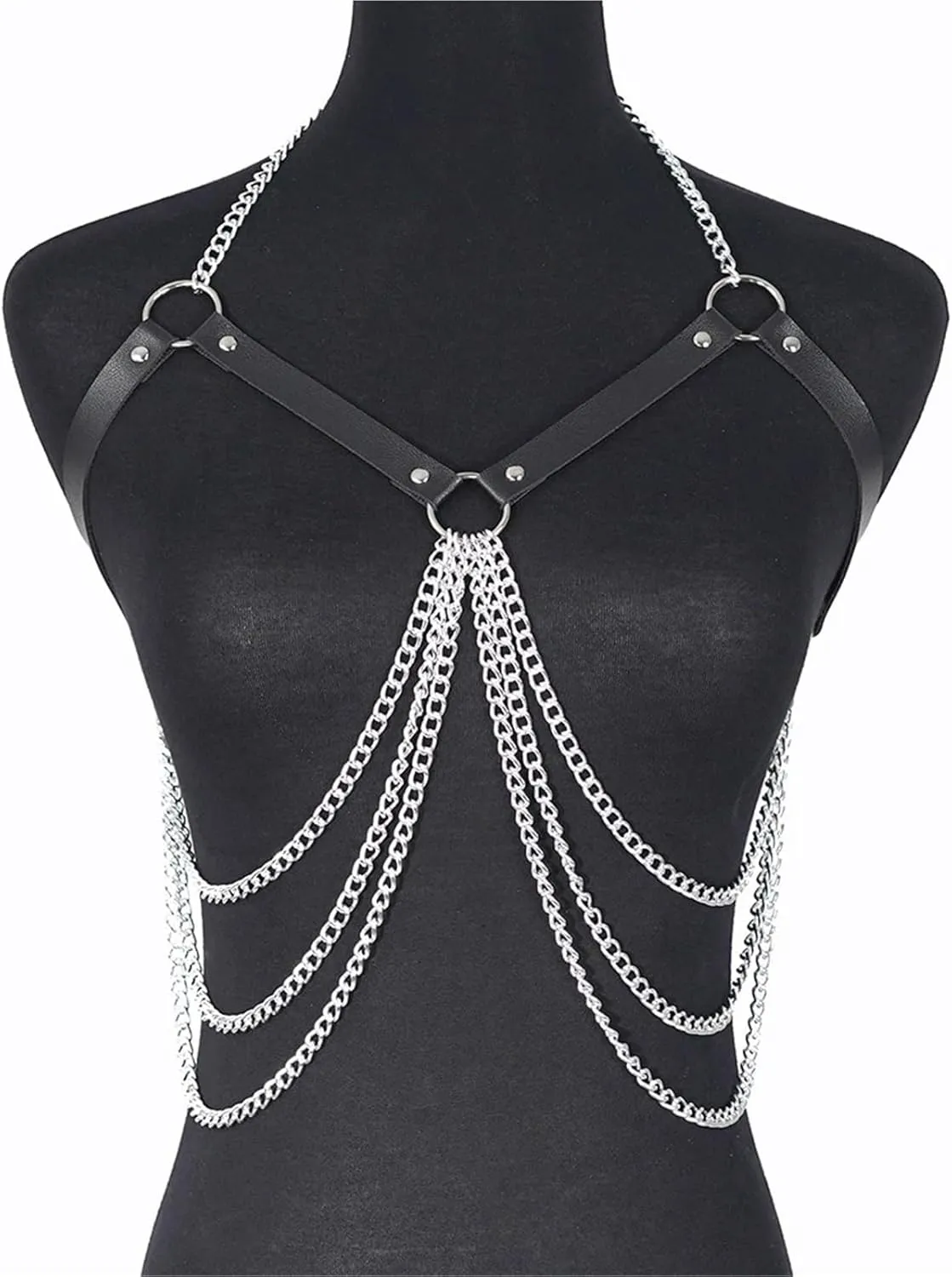 Women Sexy Body Chains Waist Belt with Chains Belly Chains Pu Leather Harness Belt Fashion Jewelry for Women Gothic(Light Yellow Gold Color)