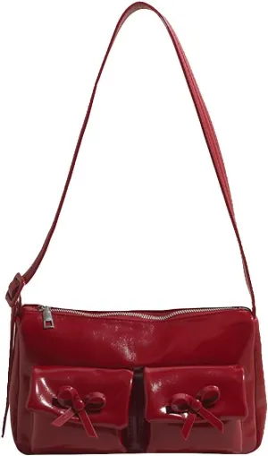 Women Shoulder Bag Bowknot PU Leather Satchel Purse with Multi Pocket Hobo Bag Adjustable Strap Clutch Purse Travel