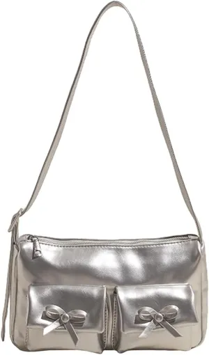 Women Shoulder Bag Bowknot PU Leather Satchel Purse with Multi Pocket Hobo Bag Adjustable Strap Clutch Purse Travel