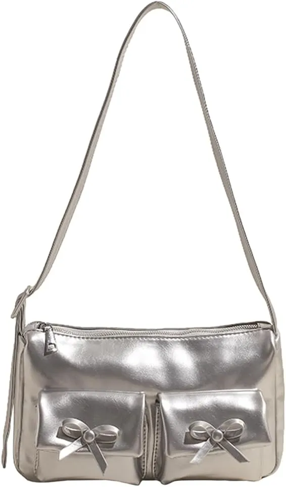 Women Shoulder Bag Bowknot PU Leather Satchel Purse with Multi Pocket Hobo Bag Adjustable Strap Clutch Purse Travel