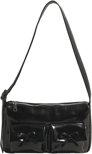 Women Shoulder Bag Bowknot PU Leather Satchel Purse with Multi Pocket Hobo Bag Adjustable Strap Clutch Purse Travel