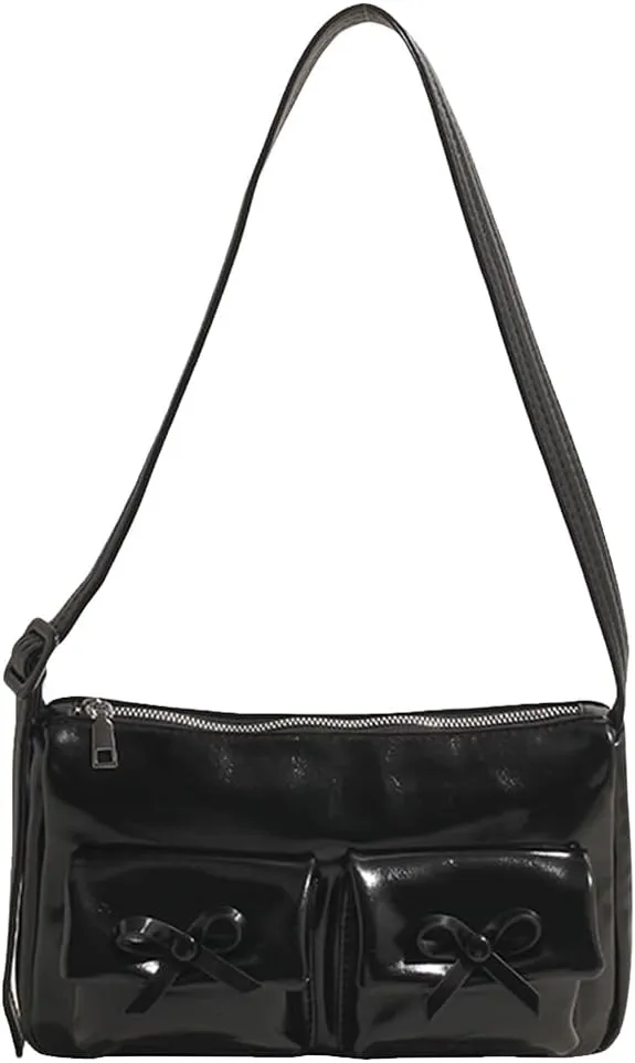 Women Shoulder Bag Bowknot PU Leather Satchel Purse with Multi Pocket Hobo Bag Adjustable Strap Clutch Purse Travel