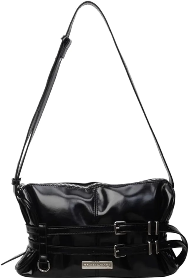 Women Shoulder Bag Double Belted Strap PU Leather Crossbody Bag Solid Color Satchel Purse Zipper Clutch Purse Travel