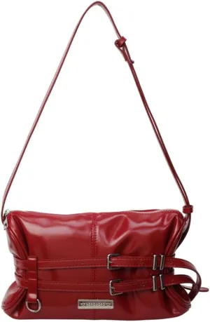 Women Shoulder Bag Double Belted Strap PU Leather Crossbody Bag Solid Color Satchel Purse Zipper Clutch Purse Travel