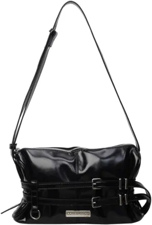 Women Shoulder Bag Double Belted Strap PU Leather Crossbody Bag Solid Color Satchel Purse Zipper Clutch Purse Travel