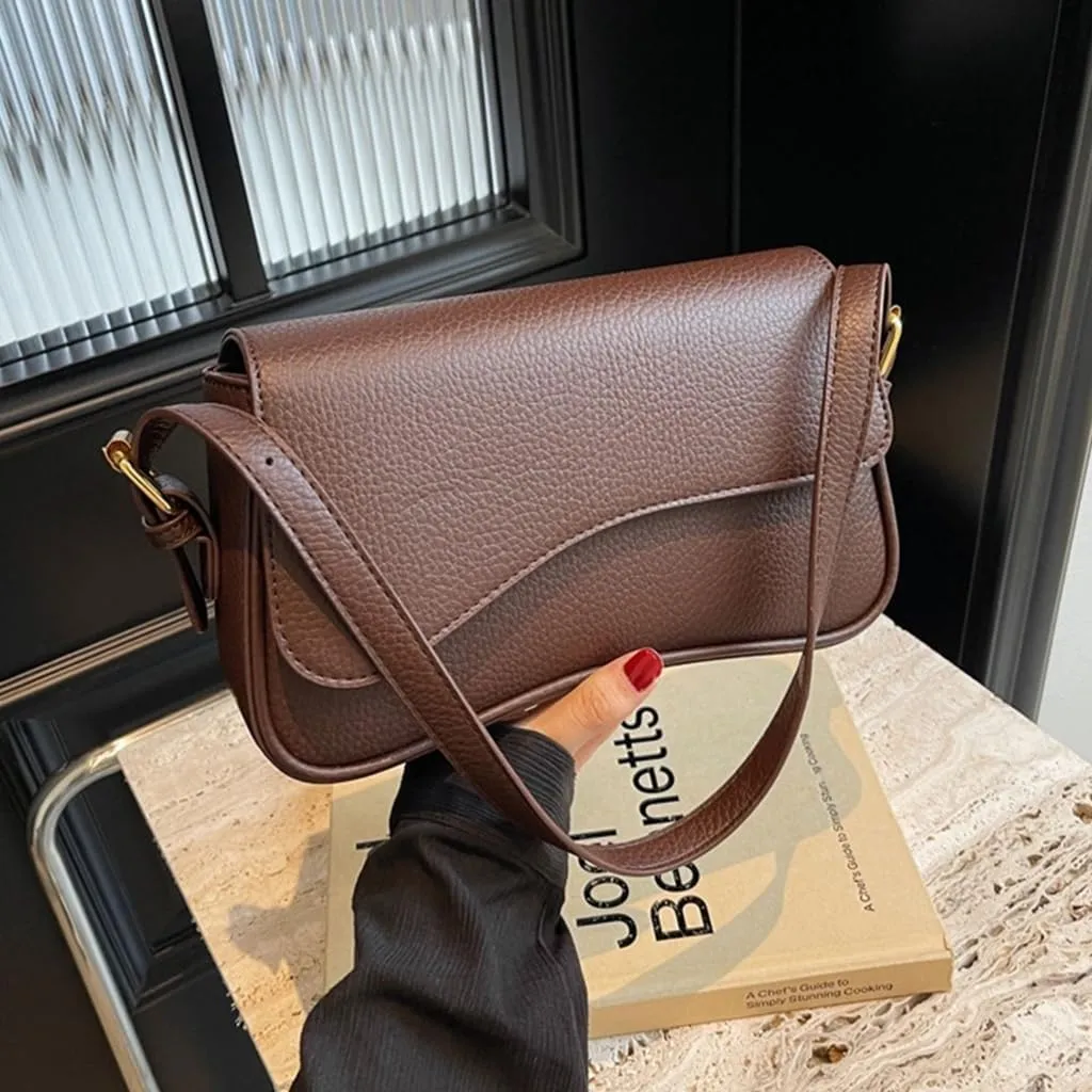 Women Shoulder Bag Simple Saddles Bag PU Leather Messenger Bag Shopping Bag Retro Crossbody Bag for Autumn Winter