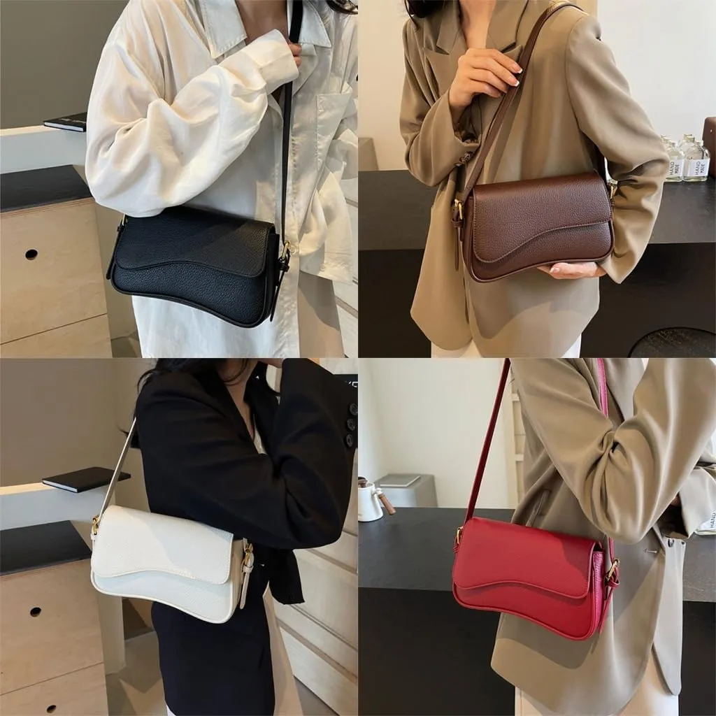 Women Shoulder Bag Simple Saddles Bag PU Leather Messenger Bag Shopping Bag Retro Crossbody Bag for Autumn Winter