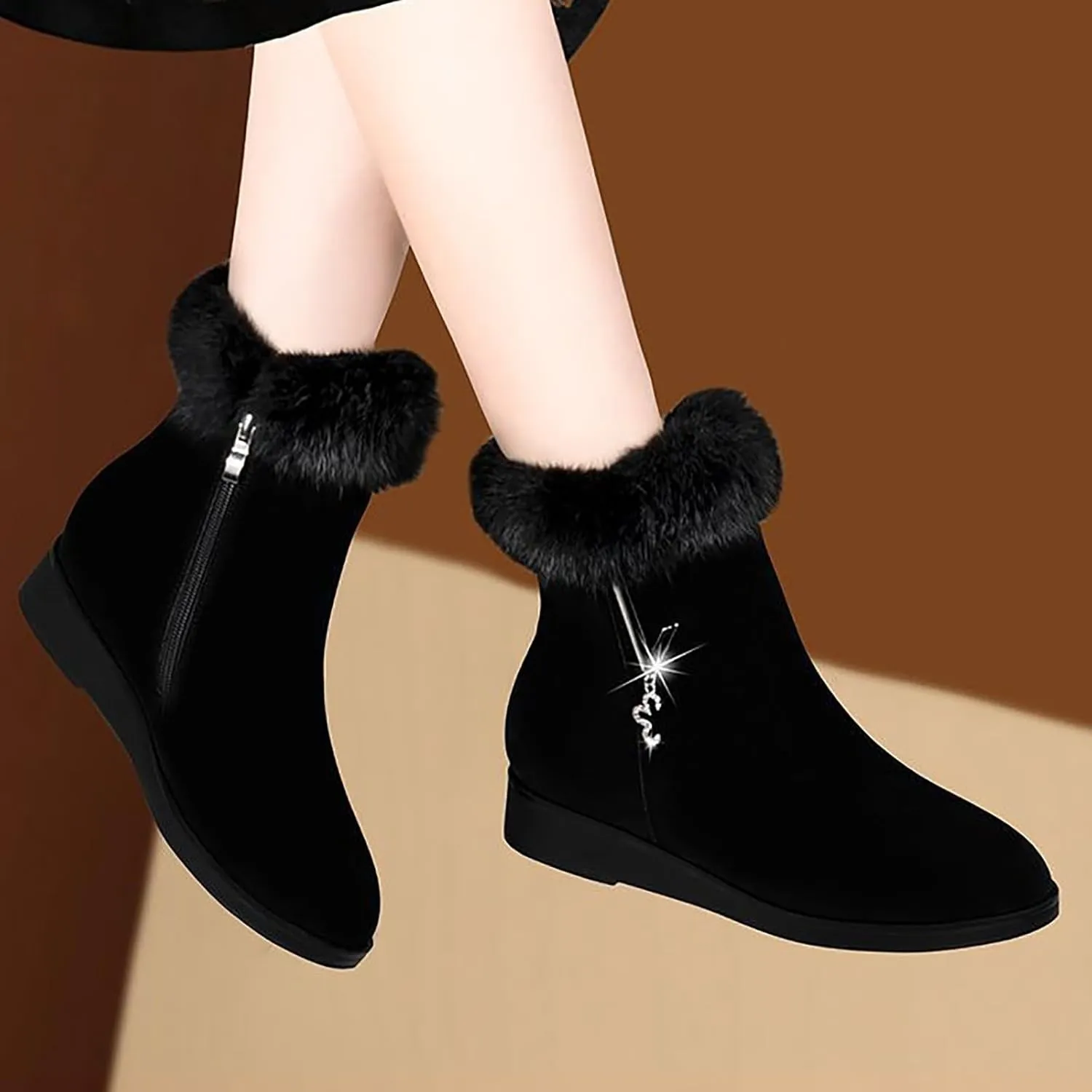 Women Snow Boots Waterproof Anti-slip Winter Boots Classic Fuzzy Fur Booties Lightweight Slip on Ankle Boots Comfortable Winter Shoes Trekking Shoes