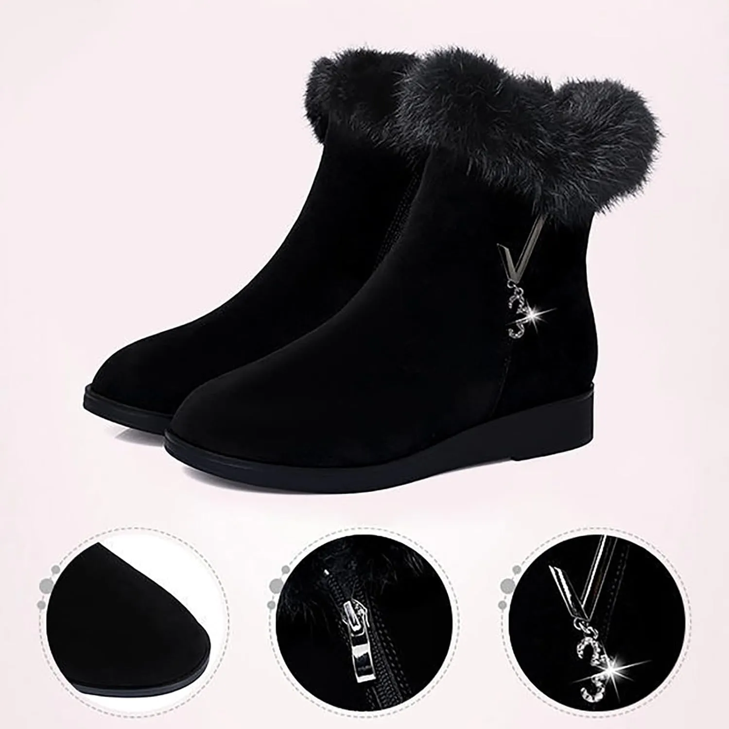 Women Snow Boots Waterproof Anti-slip Winter Boots Classic Fuzzy Fur Booties Lightweight Slip on Ankle Boots Comfortable Winter Shoes Trekking Shoes