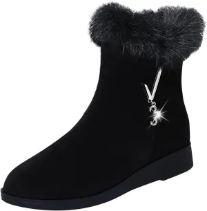Women Snow Boots Waterproof Anti-slip Winter Boots Classic Fuzzy Fur Booties Lightweight Slip on Ankle Boots Comfortable Winter Shoes Trekking Shoes