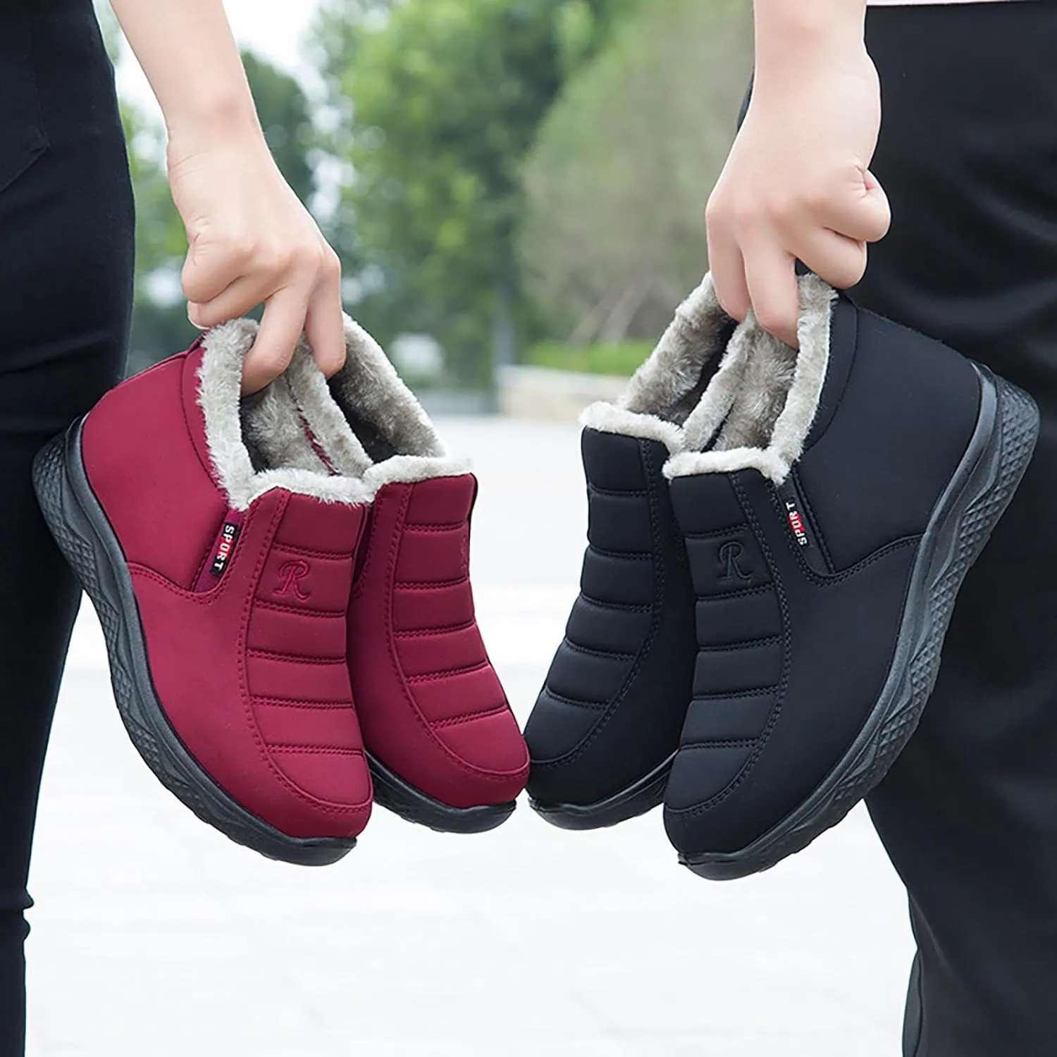 Women Snow Boots Waterproof Winter Boots Non Slip Fully Fur Booties Casual Slip on Ankle Boots Thickening Winter Shoes Walking Hiking Booties