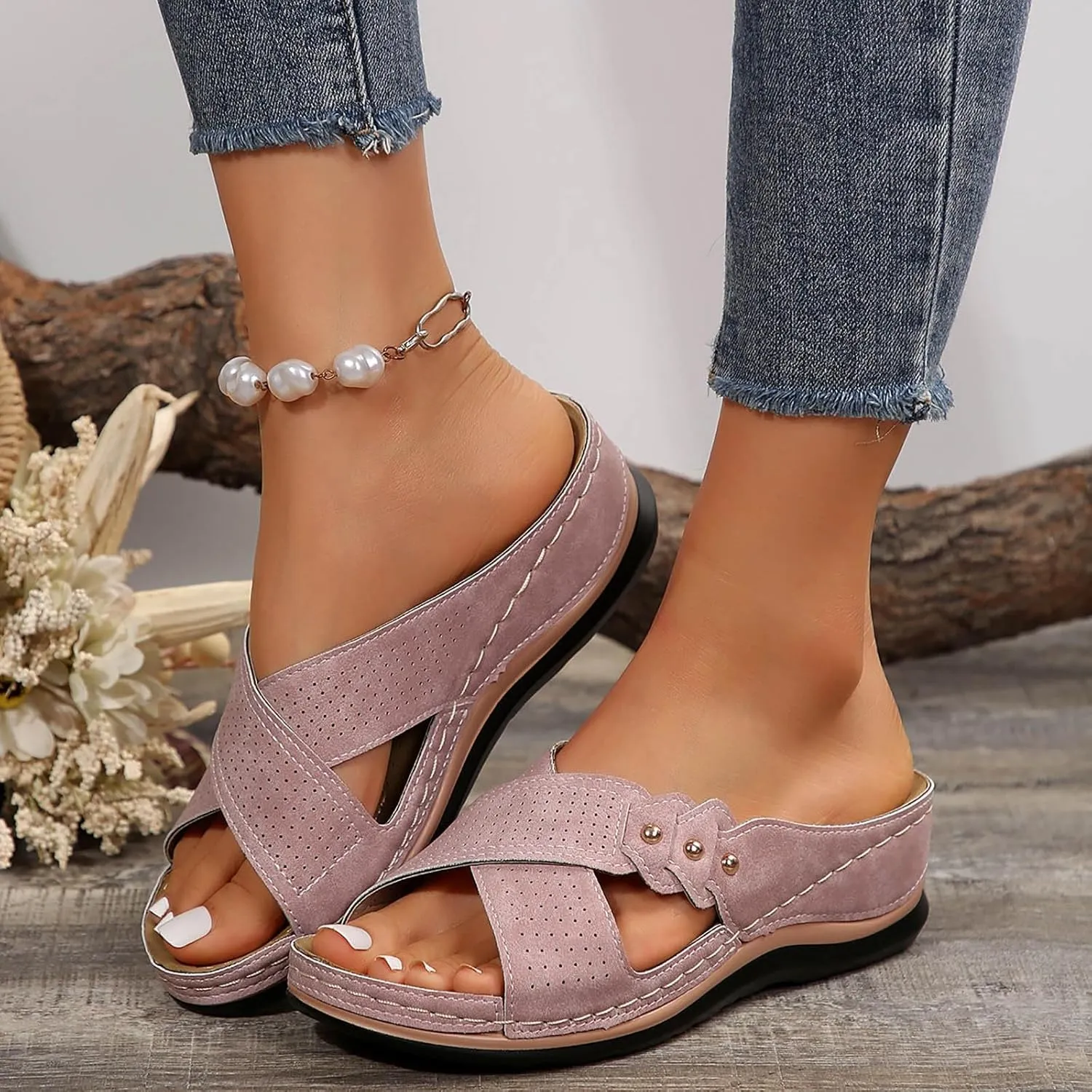 Women Summer Orthopedic Wedge Sandals 2025 Open Toe Bohemian Sandals Party Dress Wedding Dance Shoes Comfortable Soft Sole Fashionable Wedge Sandal