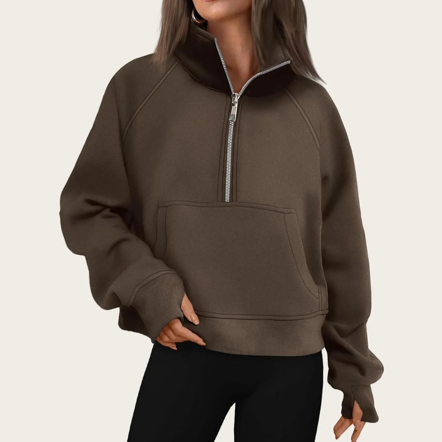 Women Sweatshirt Half Zipper Crop Pullover Hoodie Oversized Quarter Zip Fleece Sweatshirt Fall Fashion Outfits Clothes