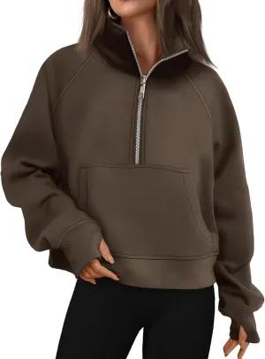 Women Sweatshirt Half Zipper Crop Pullover Hoodie Oversized Quarter Zip Fleece Sweatshirt Fall Fashion Outfits Clothes