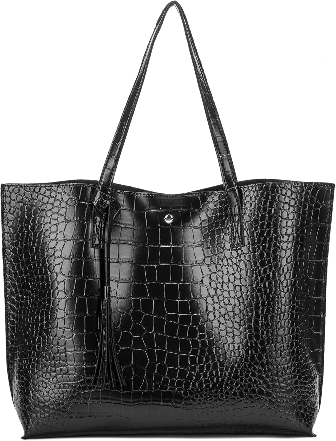 Women Tote Bags Top Handle Satchel Handbags PU Faux Leather Tote Bag with Tassel Shoulder Purse