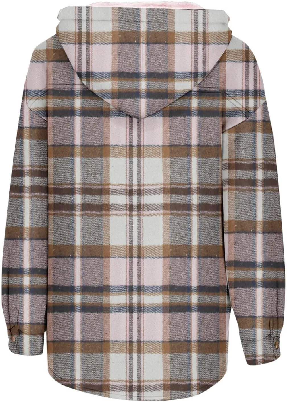 Women Wool Blend Trench Coat Plaid Trench Coat Fleece Sherpa Lined Shacket Jacket Hooded Oversized Color Block Hoodie