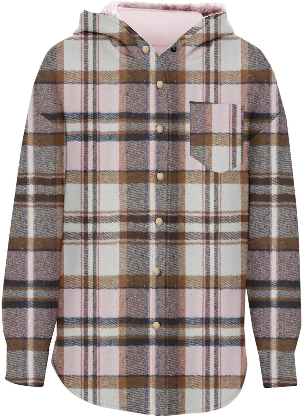 Women Wool Blend Trench Coat Plaid Trench Coat Fleece Sherpa Lined Shacket Jacket Hooded Oversized Color Block Hoodie