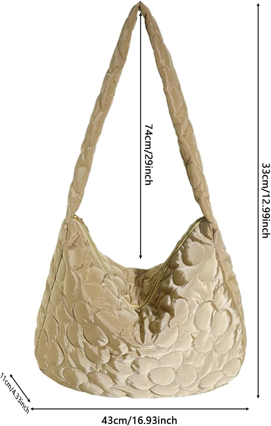 Women Zipper Satchel Bag Down Tote Handbag Quilted Shoulder Bag Lightweight Large Capacity Shopper Bag