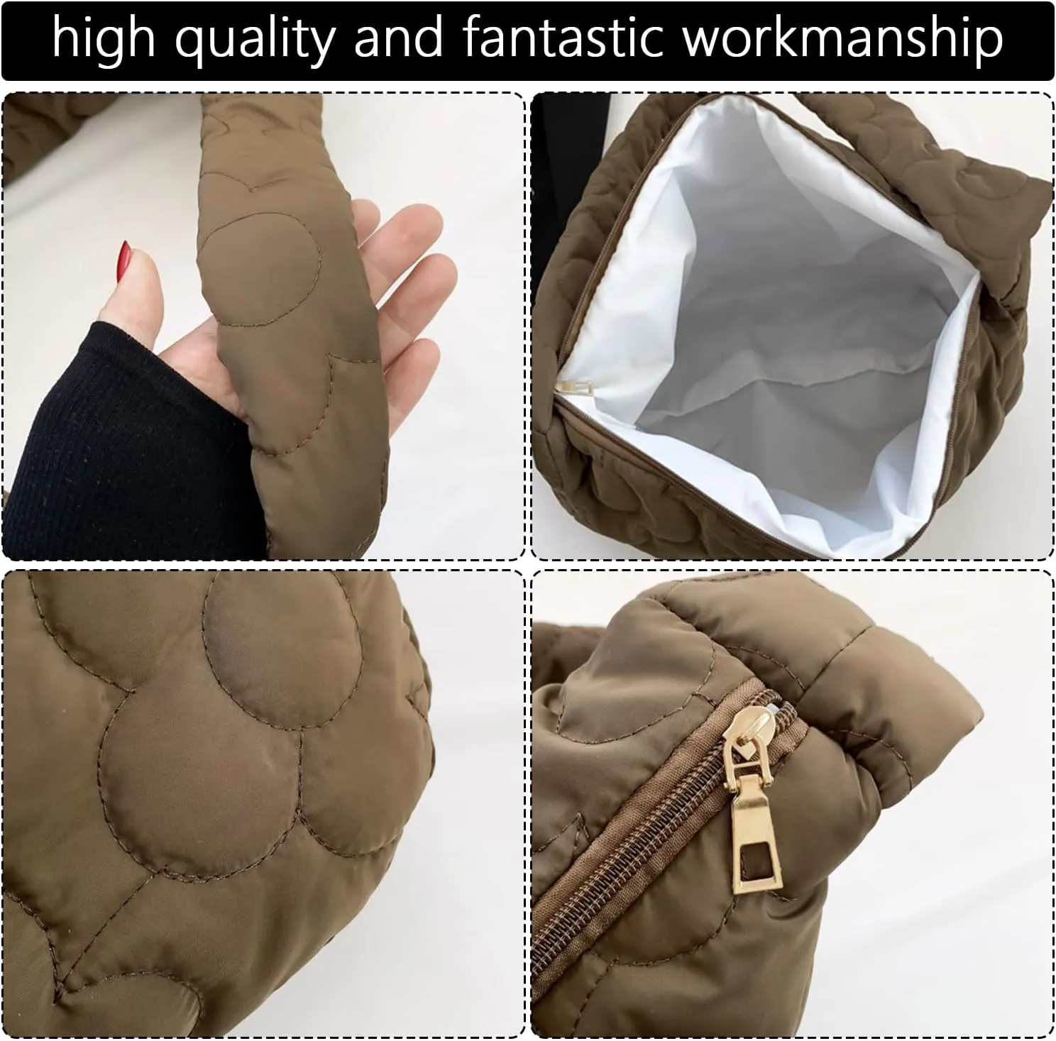 Women Zipper Satchel Bag Down Tote Handbag Quilted Shoulder Bag Lightweight Large Capacity Shopper Bag