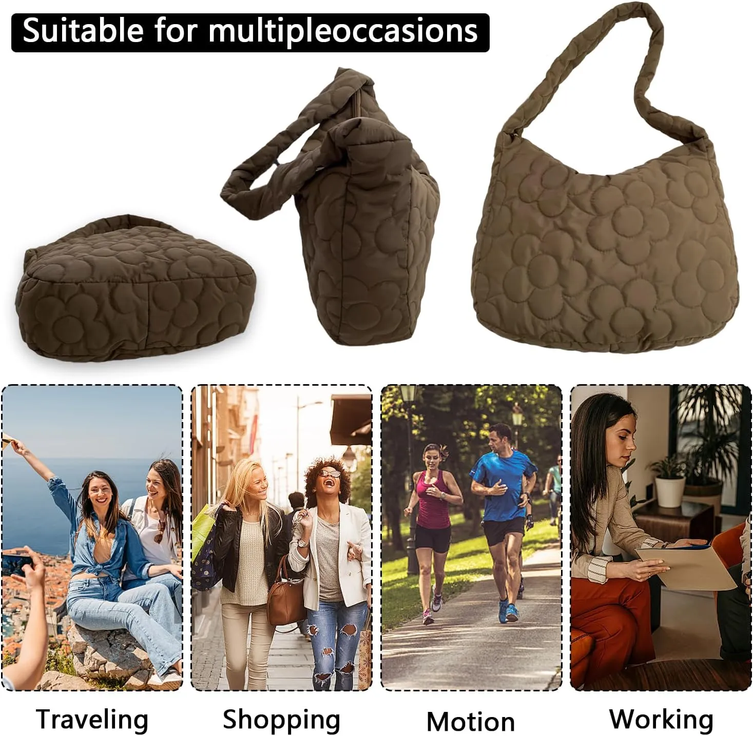 Women Zipper Satchel Bag Down Tote Handbag Quilted Shoulder Bag Lightweight Large Capacity Shopper Bag