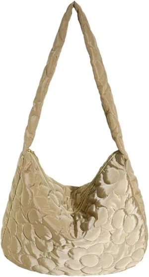 Women Zipper Satchel Bag Down Tote Handbag Quilted Shoulder Bag Lightweight Large Capacity Shopper Bag