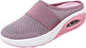 Womens Air Cushion Slip-On Orthopedic Diabetic Walking Shoes with Arch-Support Mesh Orthotic Comfortable Sneakers Slip-On Mule Open Back Breathable Lightweight Slippers