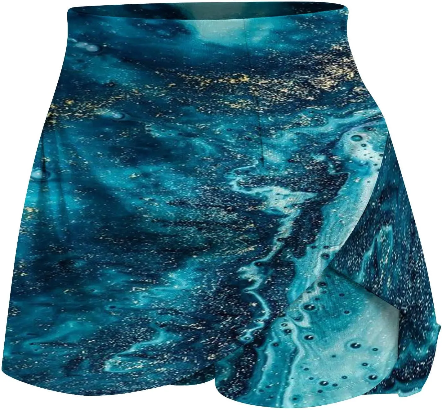 Women's Athletic Workout Tennis Skorts Summer Trendy Tie-Dye Print High Waist Flowy Mini Skirt with Inner Shorts