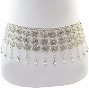 Women's Body Chains Vintage Silver Color Alloy Butterfly Bells Tassel Belly Waist Body Chains for Women Multilayers Dance Dress Belt Waist Chains