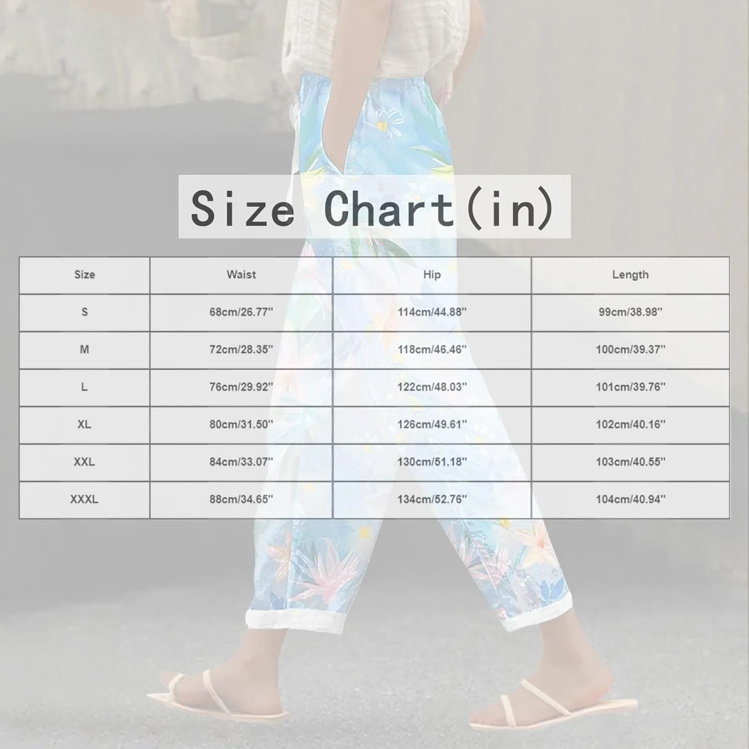 Womens Boho Cotton Linen Trouser Floral Printed Elastic Waist Pull On Summer Beach Pants Plus Size Wide Leg Harem Pants