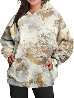 Women's Camo Hoodie Maple-Leaf Print Oversized Sweatshirt Fleece Hoodies Long Sleeve Sweaters Pullover Fall Outfits