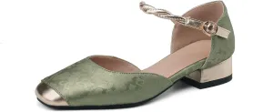 Women's Cap Square Closed Toe D'Orsay Pumps Embroidery Buckle Low Block Heel Rhinestone Cross Ankle Strap Classic Work Office Shoes Church Comfort Dress Party Shopping Dating Sandals
