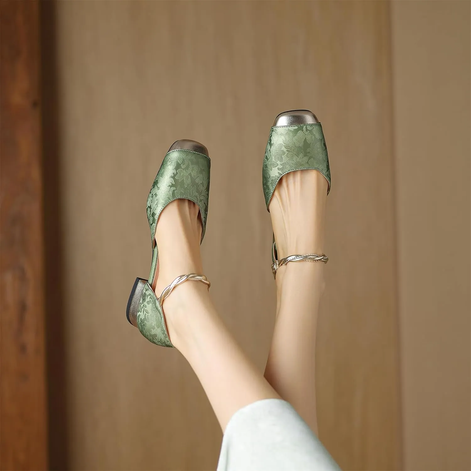 Women's Cap Square Closed Toe D'Orsay Pumps Embroidery Buckle Low Block Heel Rhinestone Cross Ankle Strap Classic Work Office Shoes Church Comfort Dress Party Shopping Dating Sandals