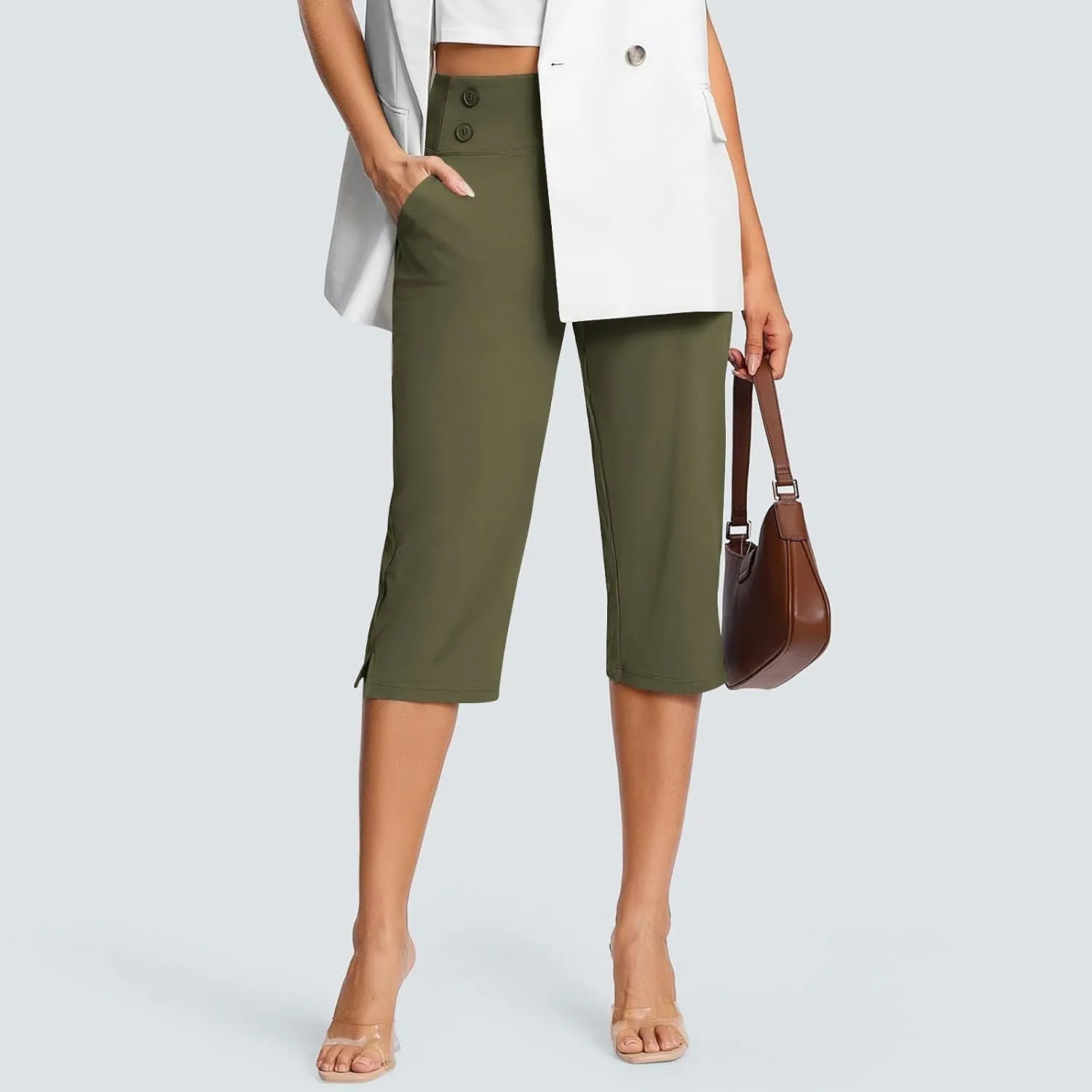 Womens Capri Trousers High Waist Slim Fit Smart Casual Dress Cropped Pants Oversize Fashion Office Business Wokrwear Capris