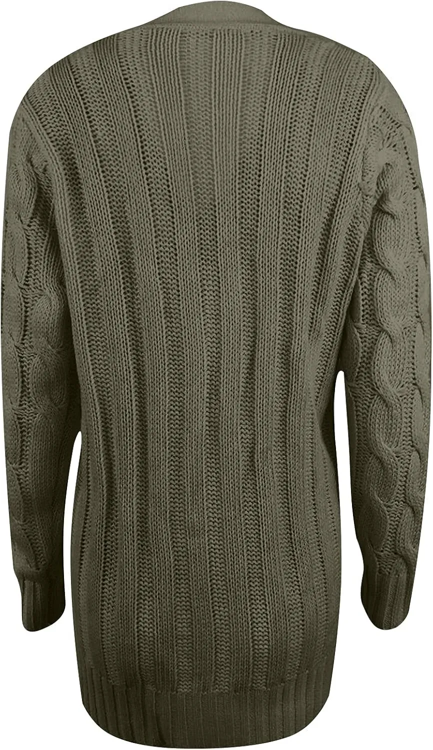 Womens Cardigan Sweaters Dressy Casual Long Sleeve Cable Knit Sweater Open Front Cardigan Button Loose Coat