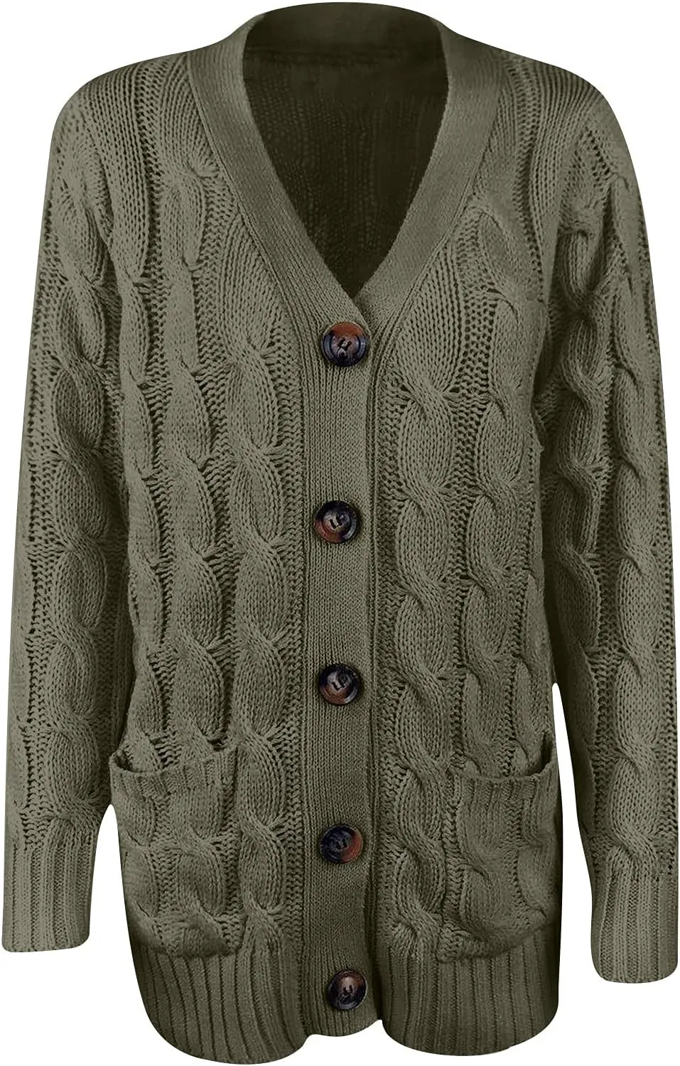 Womens Cardigan Sweaters Dressy Casual Long Sleeve Cable Knit Sweater Open Front Cardigan Button Loose Coat