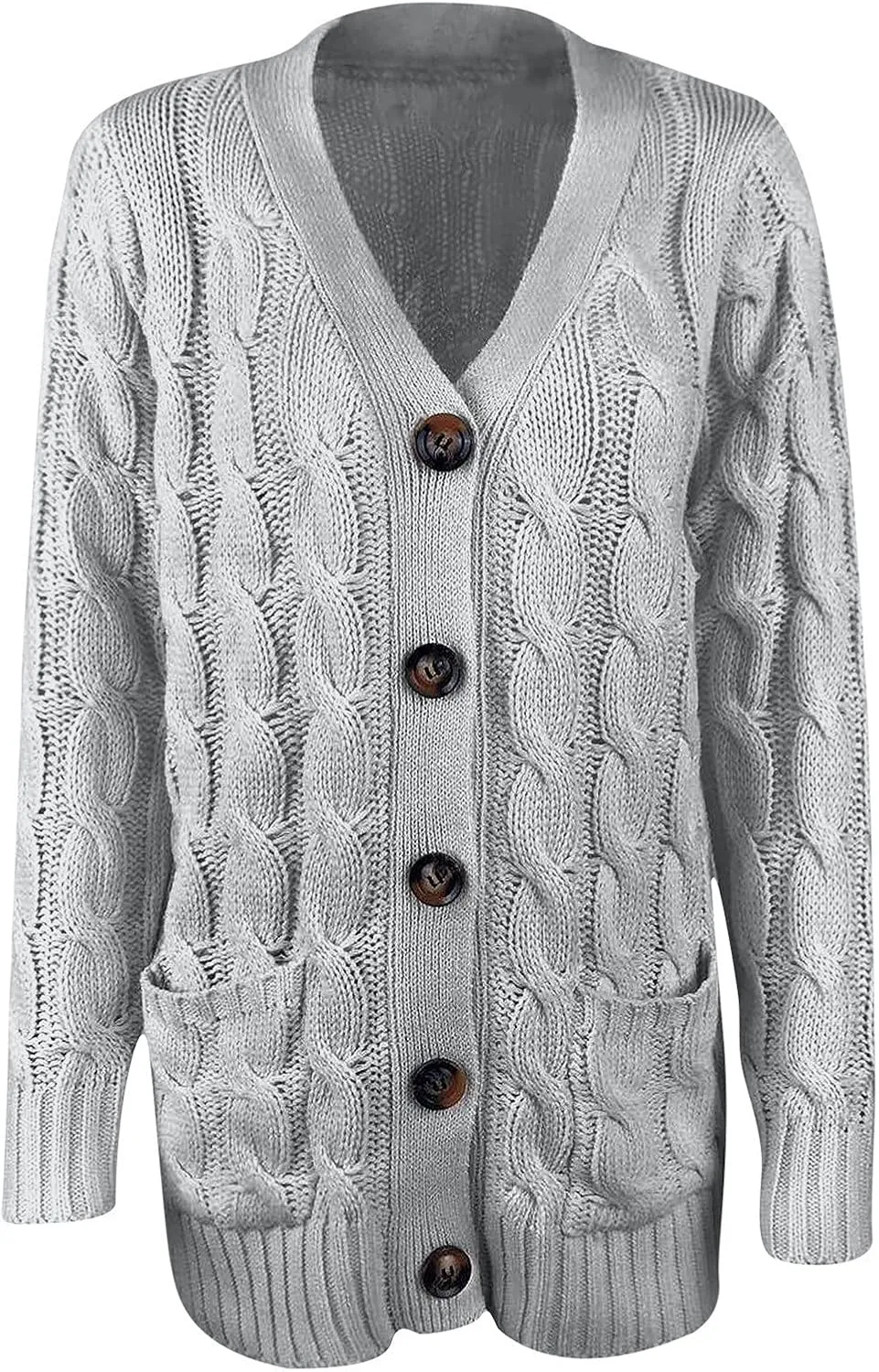 Womens Cardigan Sweaters Dressy Casual Long Sleeve Cable Knit Sweater Open Front Cardigan Button Loose Coat