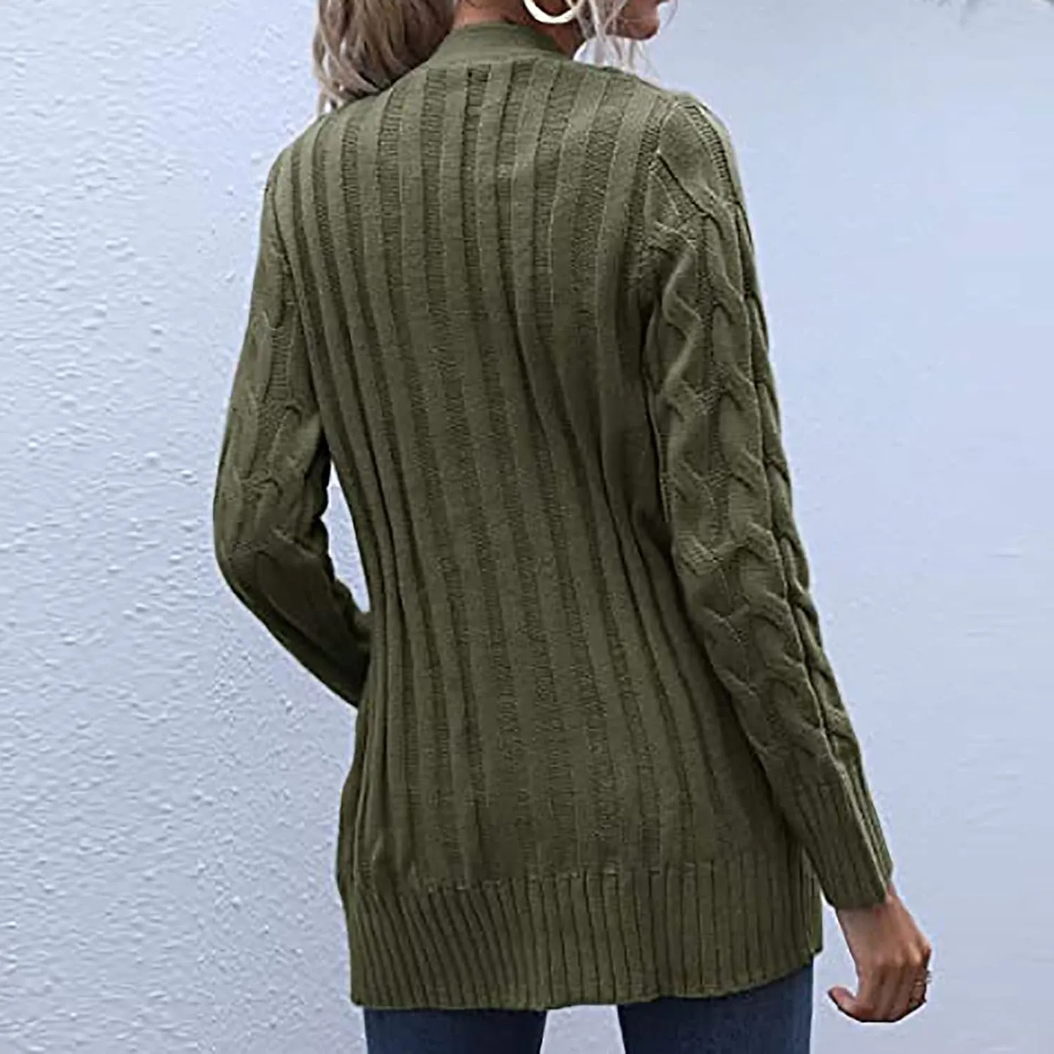 Womens Cardigan Sweaters Dressy Casual Long Sleeve Cable Knit Sweater Open Front Cardigan Button Loose Coat