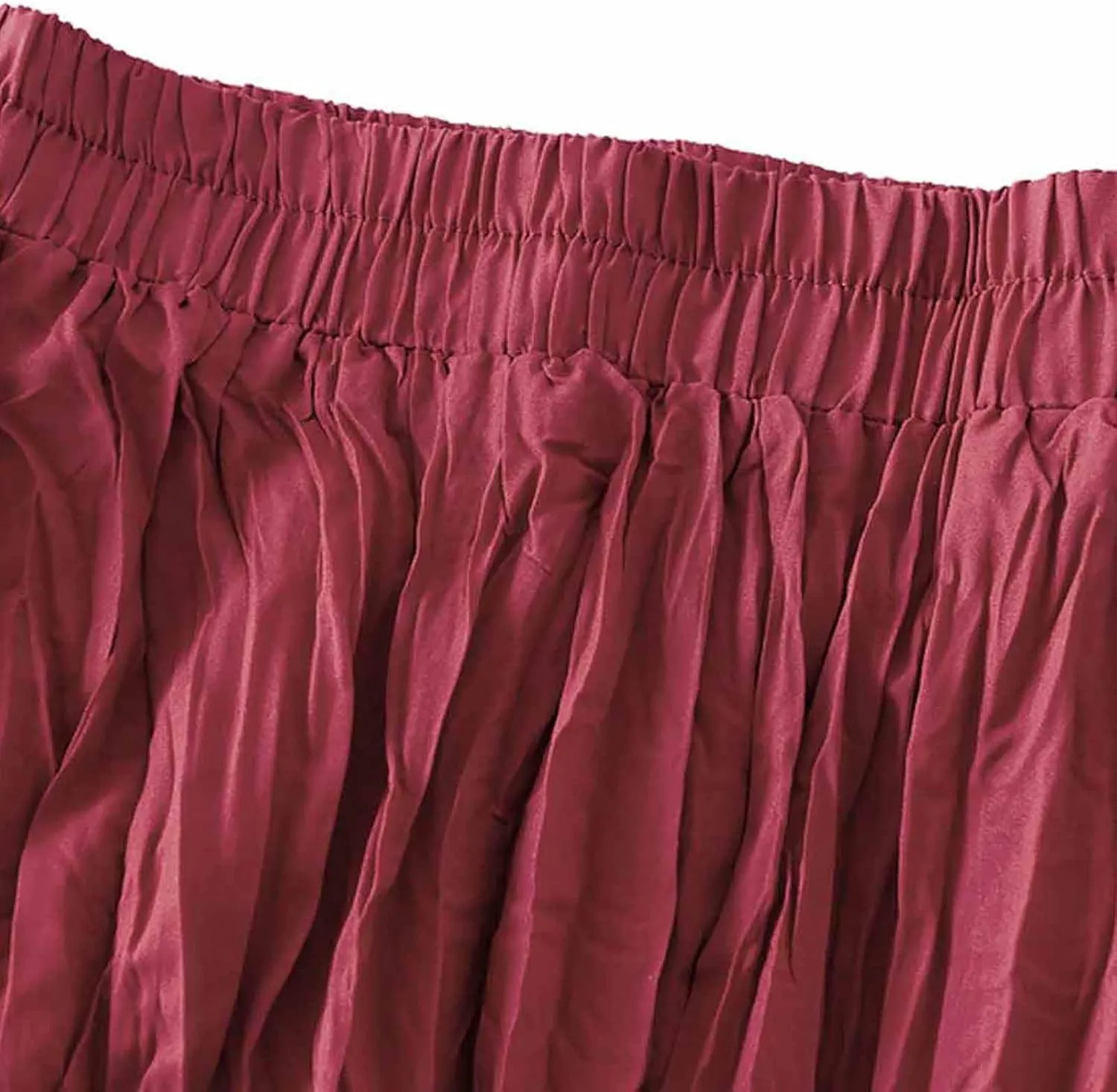 Women's Casual Trendy Classic Midi Wrinkled Skirt A-Line Elastic Waist Swing Pleated Fall Winter Solid Color Skirts