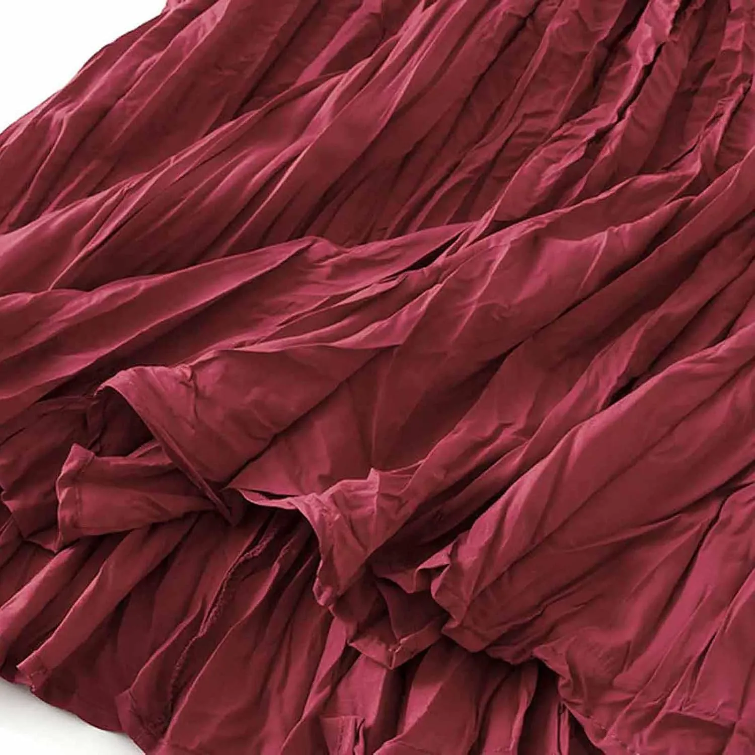 Women's Casual Trendy Classic Midi Wrinkled Skirt A-Line Elastic Waist Swing Pleated Fall Winter Solid Color Skirts