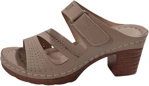 Womens Chunky Heels Sandals Casual Dressy Open Toe Adjustable Ankle Strap Slip On Beach Slides Platform Heels Slippers