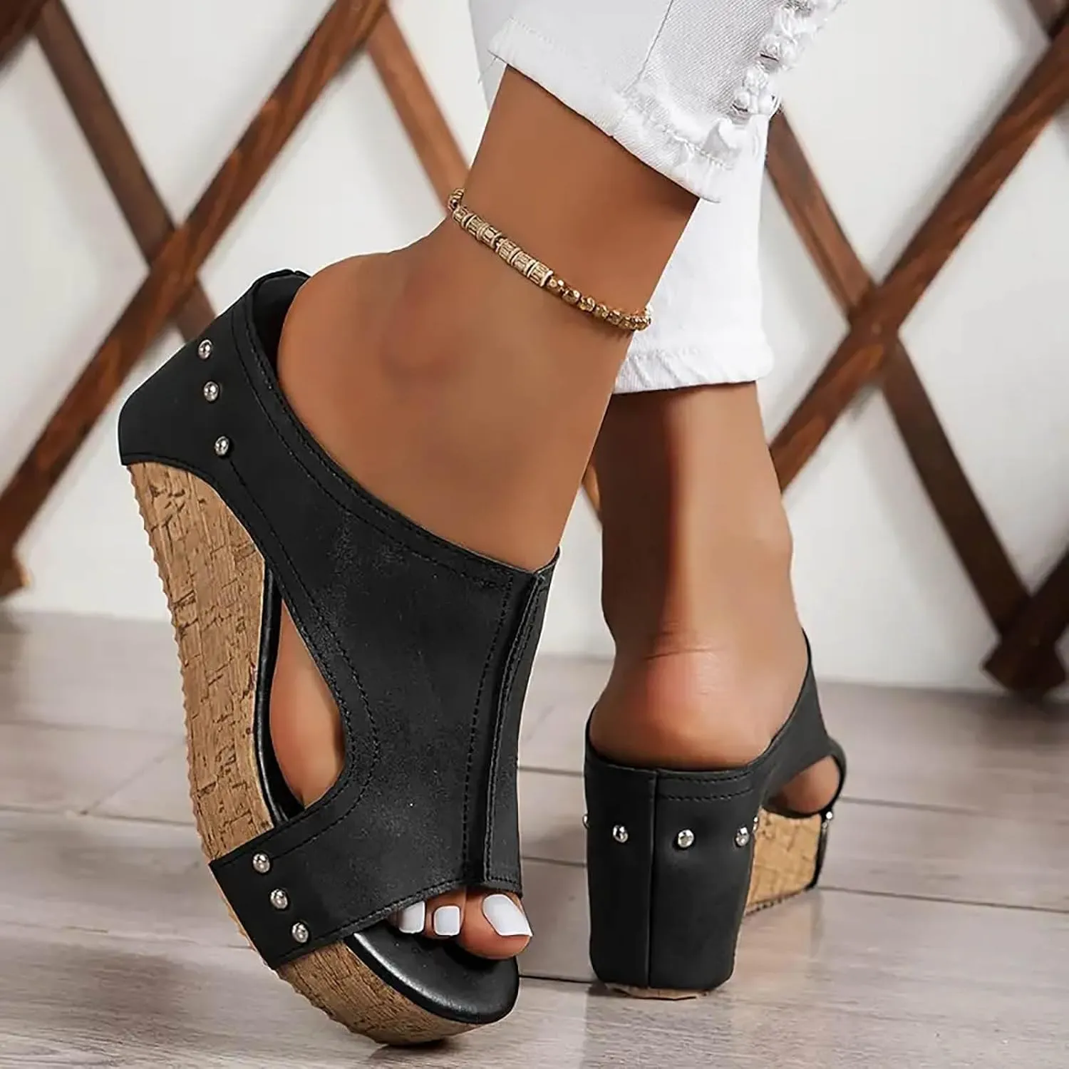 Womens Comfy Wedge Orthopedic Sandals for Women Dressy Summer Platform Cork Women's Wedges Sandal Ankle Strap Ladies Comfortable Strappy Casual Shoes for Daily Wear