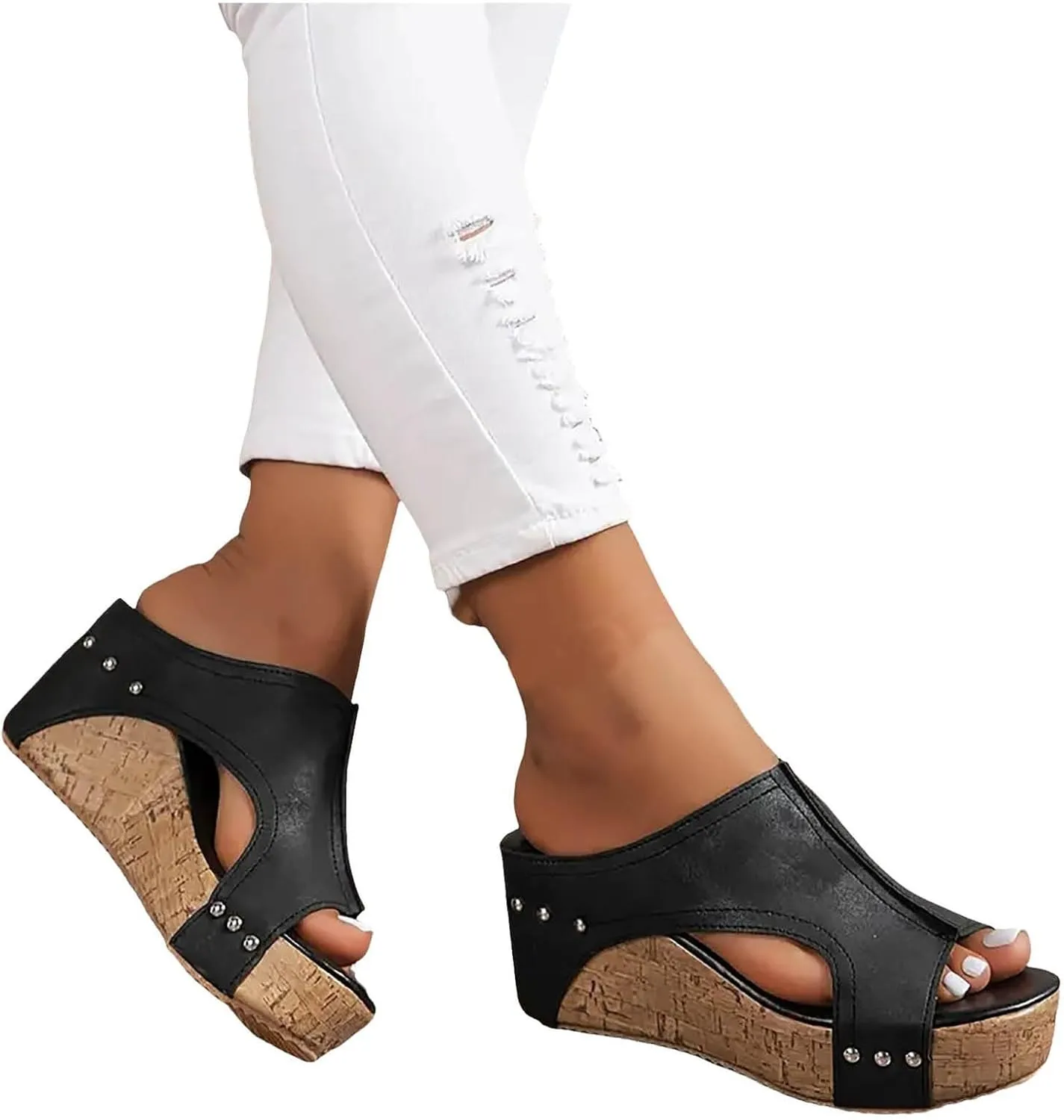 Womens Comfy Wedge Orthopedic Sandals for Women Dressy Summer Platform Cork Women's Wedges Sandal Ankle Strap Ladies Comfortable Strappy Casual Shoes for Daily Wear