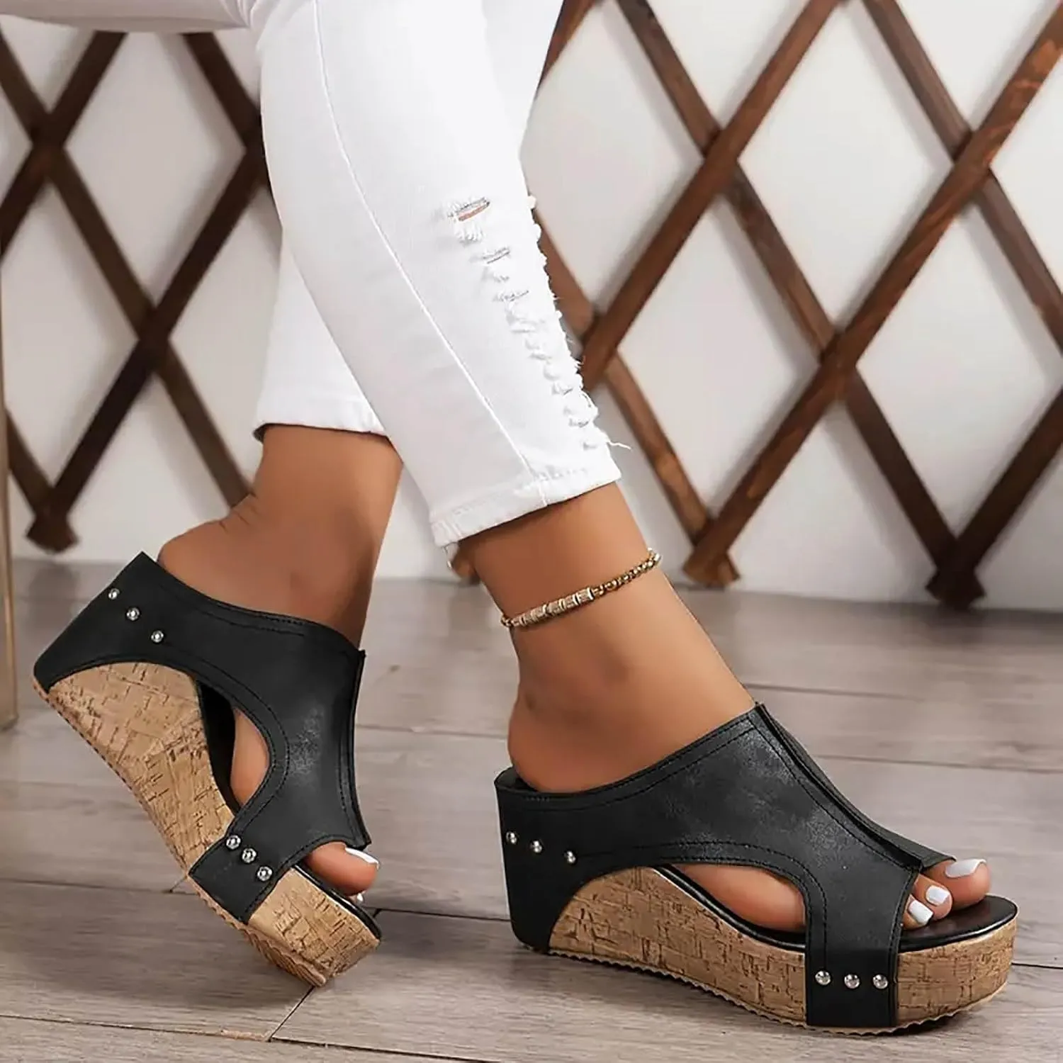 Womens Comfy Wedge Orthopedic Sandals for Women Dressy Summer Platform Cork Women's Wedges Sandal Ankle Strap Ladies Comfortable Strappy Casual Shoes for Daily Wear