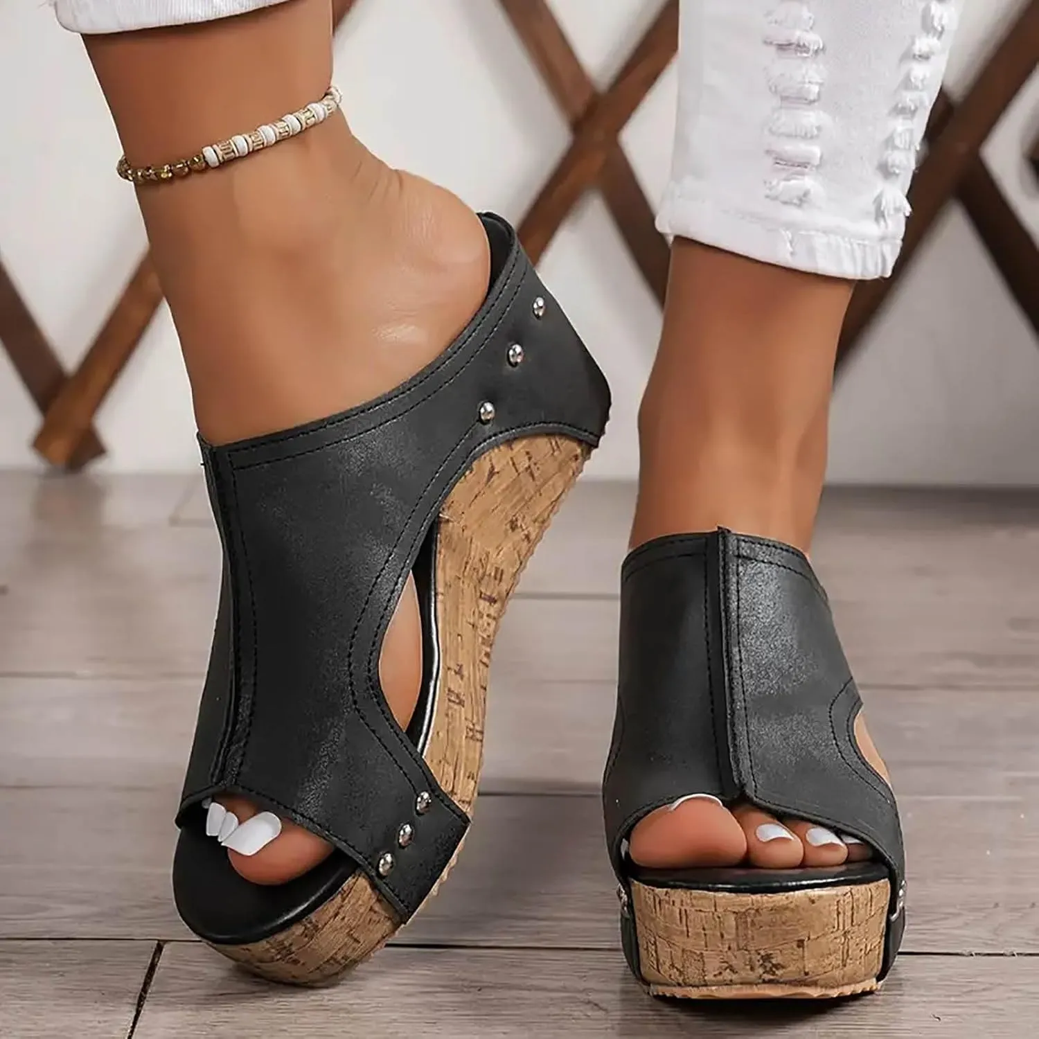 Womens Comfy Wedge Orthopedic Sandals for Women Dressy Summer Platform Cork Women's Wedges Sandal Ankle Strap Ladies Comfortable Strappy Casual Shoes for Daily Wear